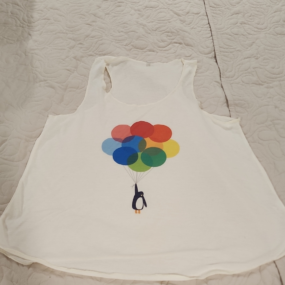 White Tank Top with Colorful Balloon Design